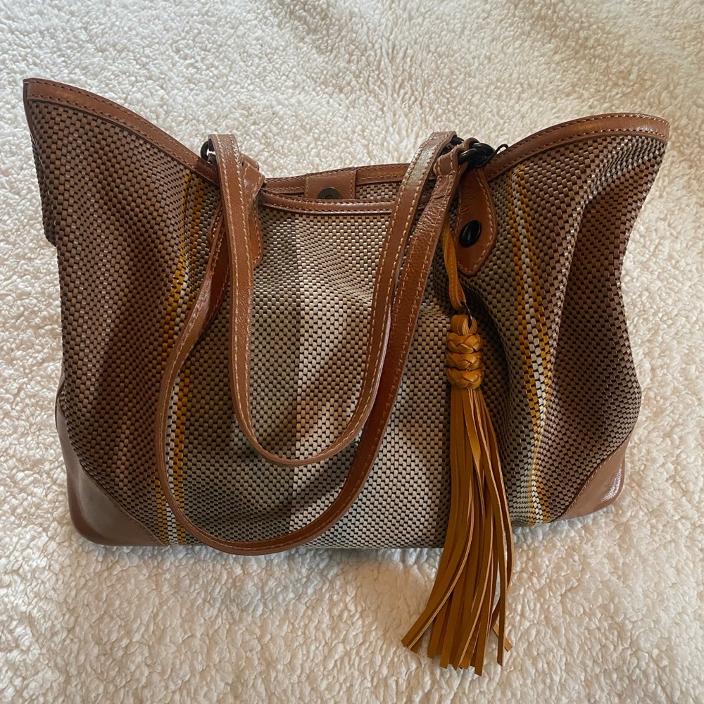Frye “Melissa” Striped Shopper tote with removable pouch